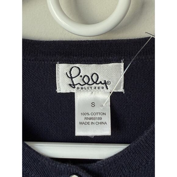 Lilly Pulitzer Blue Cotton Button Front Cardigan Sweater Women's S Palm Tree - Picture 3 of 10